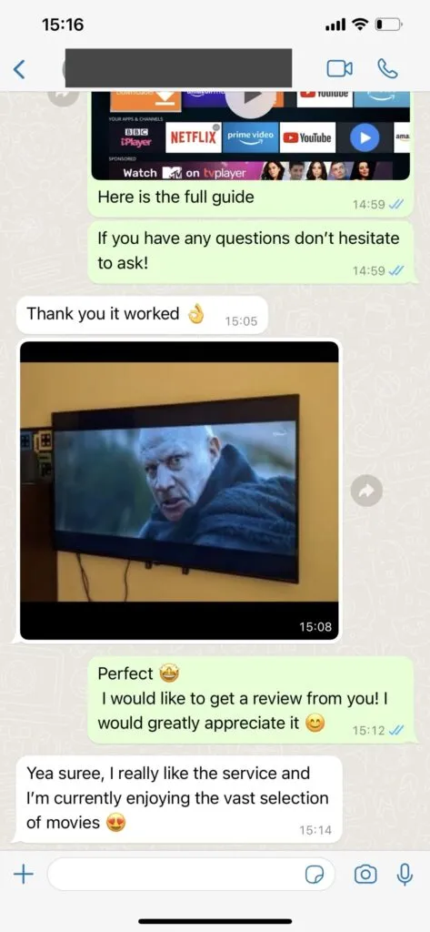 Client whatsapp chat feedback image 1